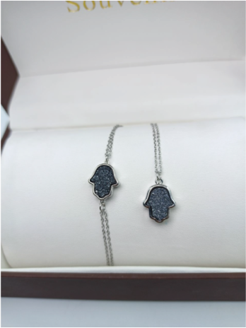 Chaîne Khmissa noire + Bracelet